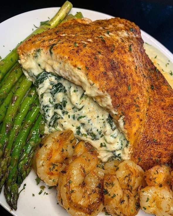 Creamy Cajun Stuffed Salmon