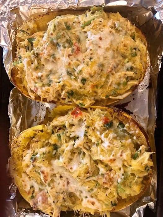 Green Chili Chicken Stuffed Spaghetti Squash