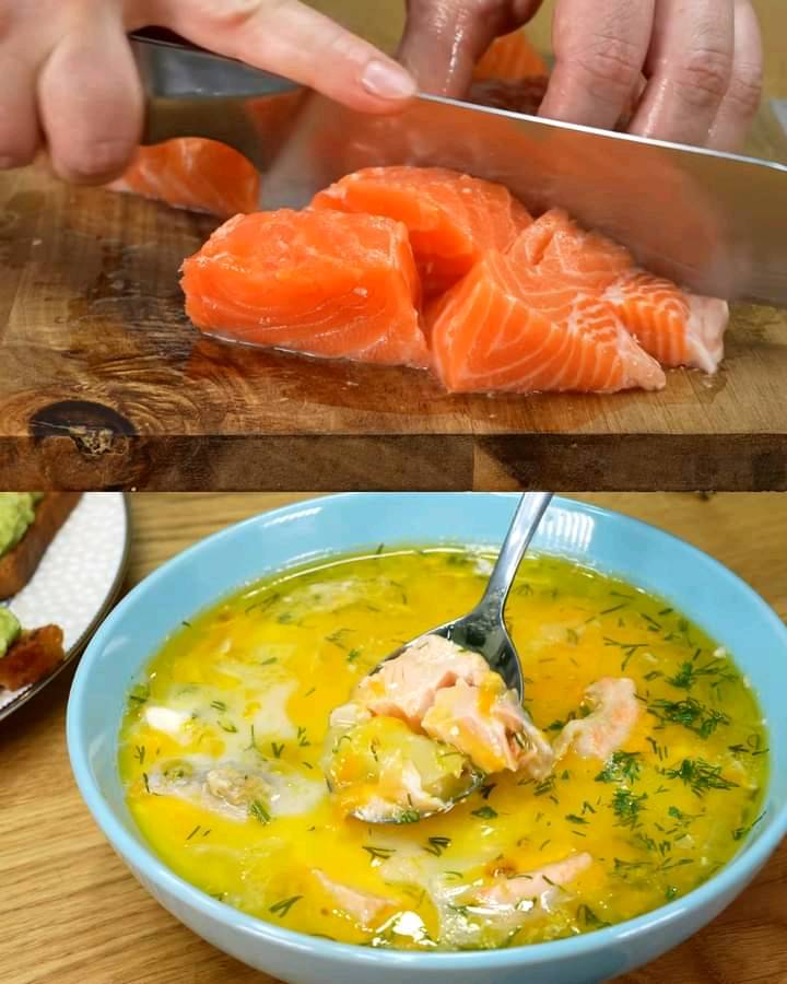 Salmon and Potato Soup with Garlic Toast